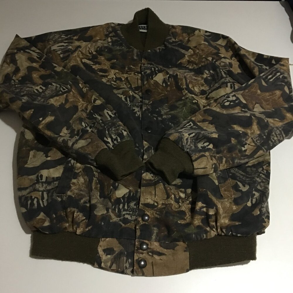 Jerzees Camo Camouflage Bomber Jacket Medium Outdoor Mossy Oak Snap Button